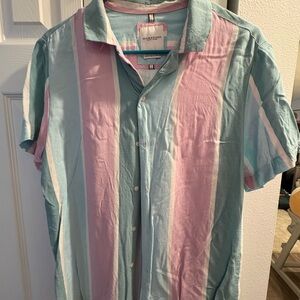 Denim & Flower Men's green and Pink Striped Shirt - viscose